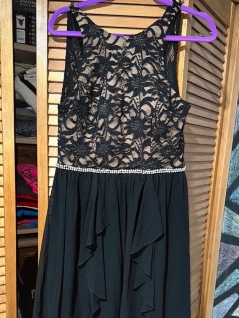 City Studio Black Lace Embroidered High Low Dress Size 13